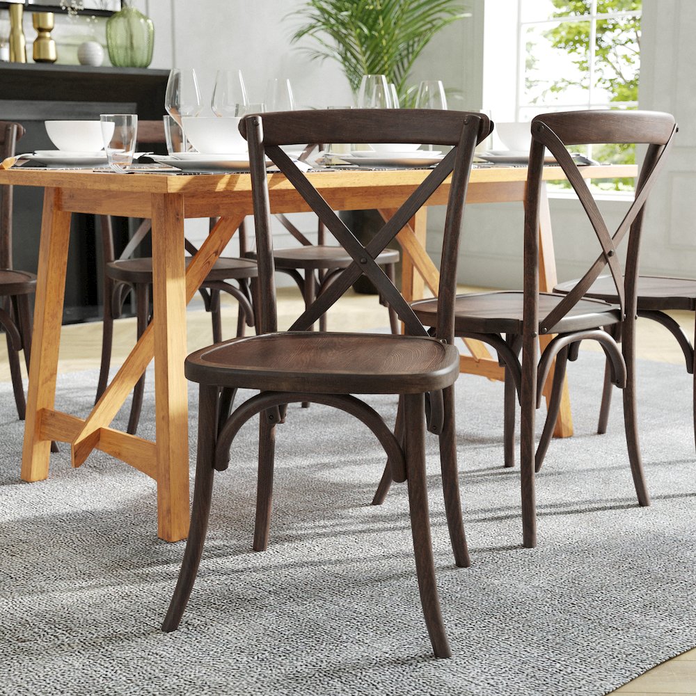 Stackable Mahogany Wood Cross Back Chair