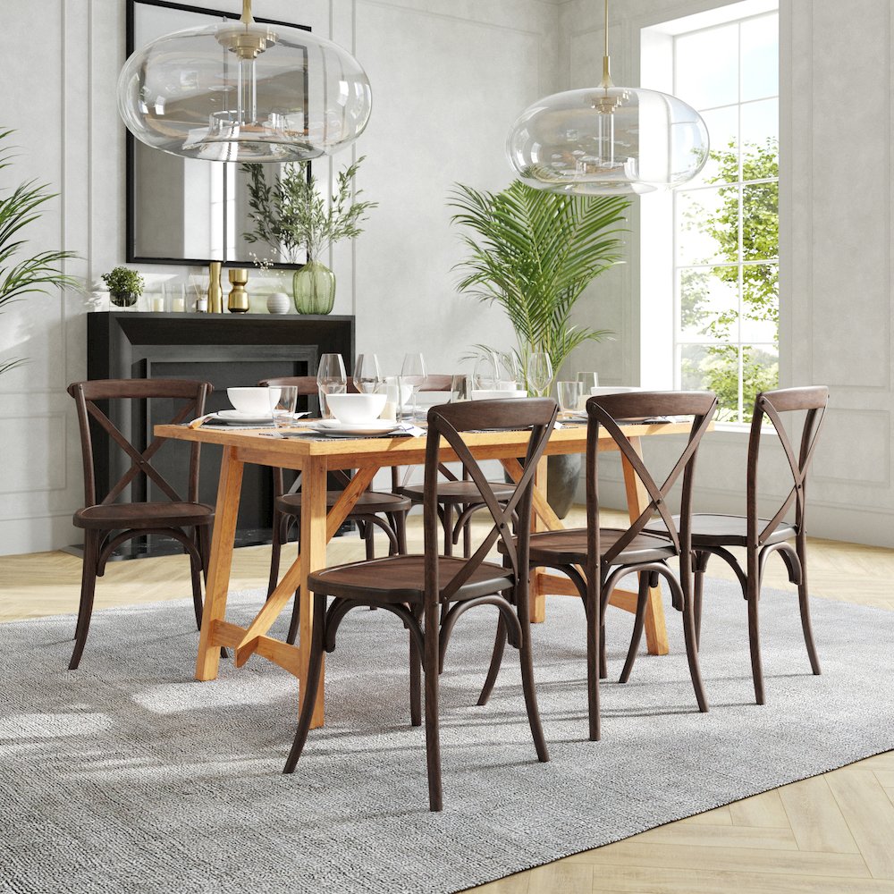 Stackable Mahogany Wood Cross Back Chair