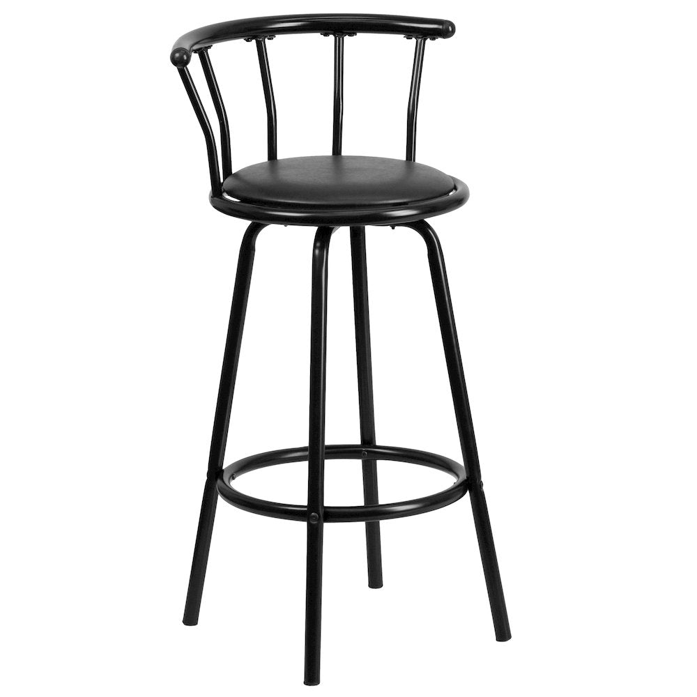 Back Black Metal Barstool with Black Vinyl Swivel Seat