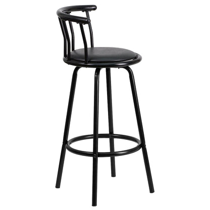 Back Black Metal Barstool with Black Vinyl Swivel Seat