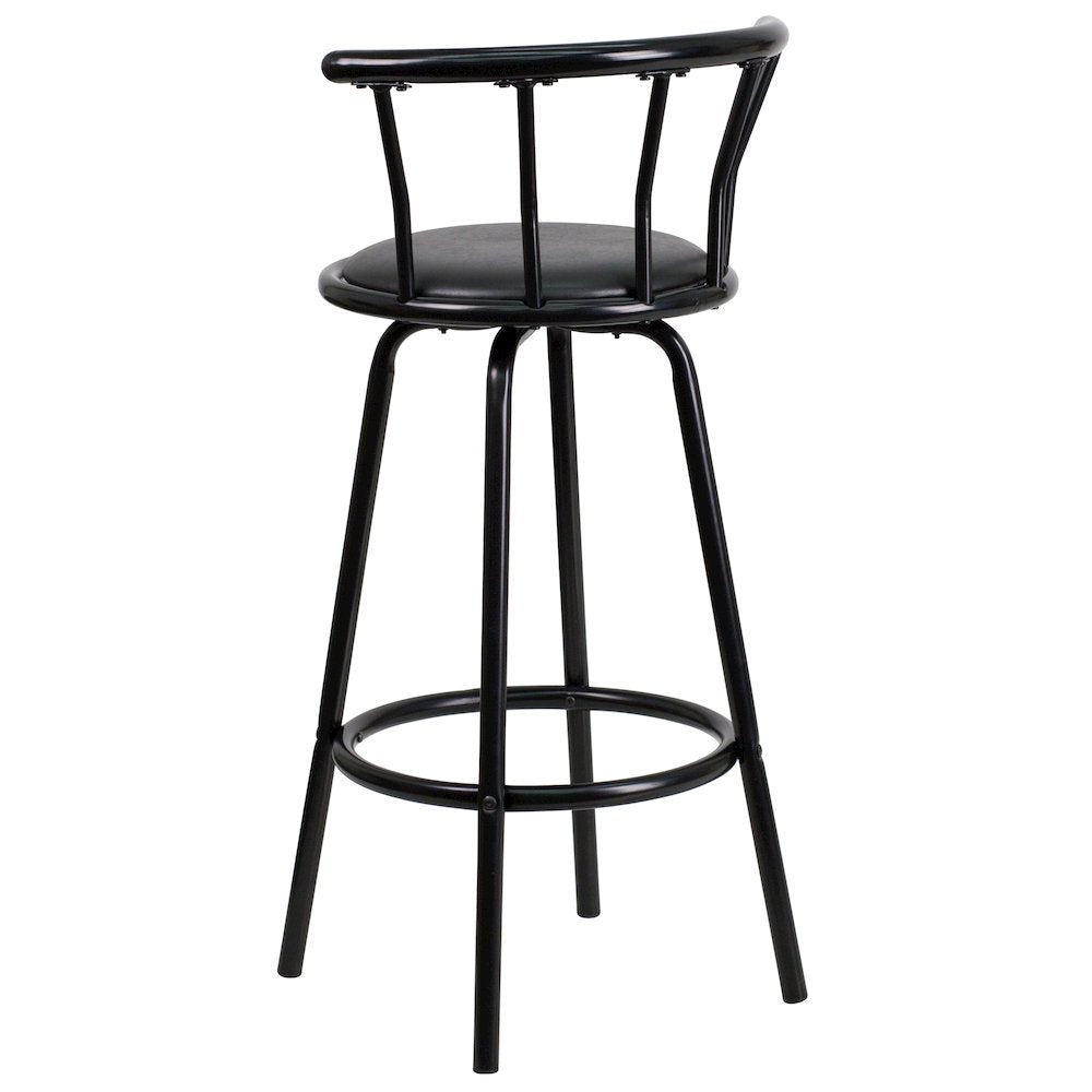 Back Black Metal Barstool with Black Vinyl Swivel Seat