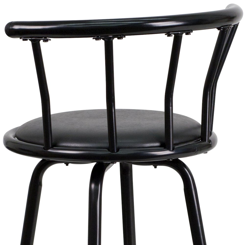 Back Black Metal Barstool with Black Vinyl Swivel Seat