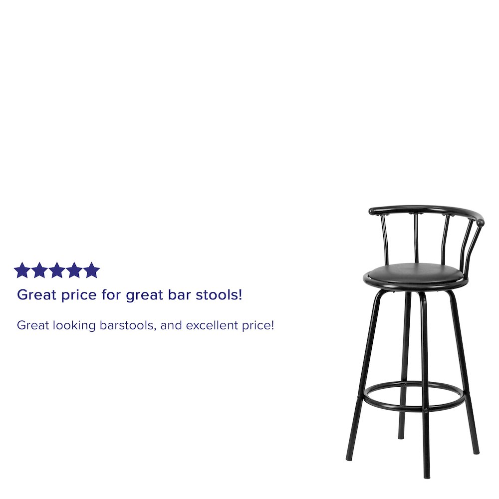 Back Black Metal Barstool with Black Vinyl Swivel Seat