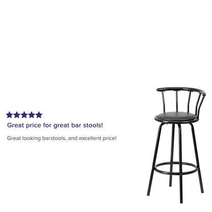 Back Black Metal Barstool with Black Vinyl Swivel Seat