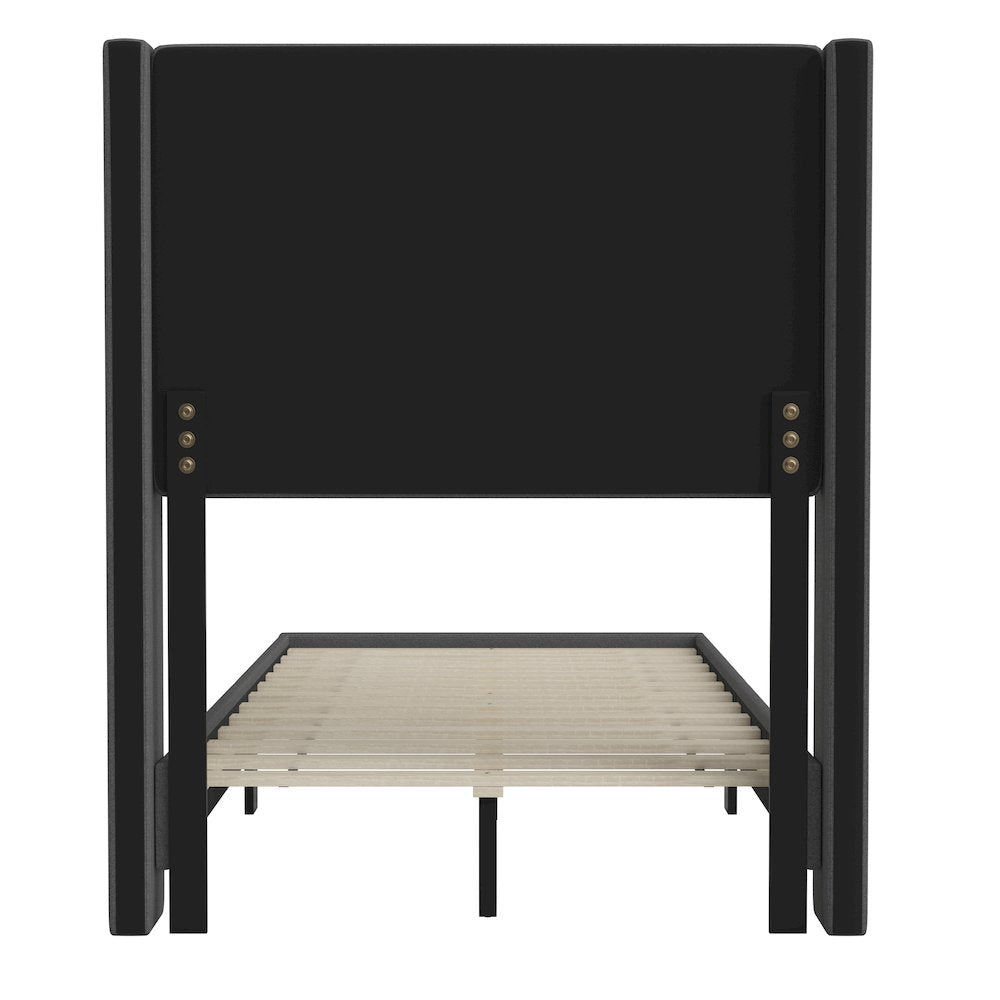 Twin Upholstered Platform Bed with Wingback Headboard, Charcoal Faux Linen