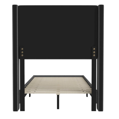 Twin Upholstered Platform Bed with Wingback Headboard, Charcoal Faux Linen
