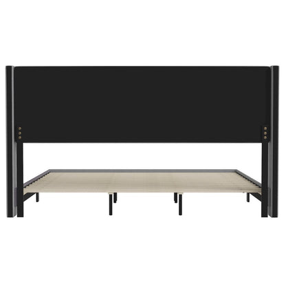 King Upholstered Platform Bed with Wingback Headboard, Gray Faux Linen