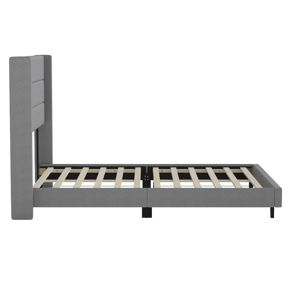 Queen Upholstered Platform Bed with Wingback Headboard, Gray Faux Linen