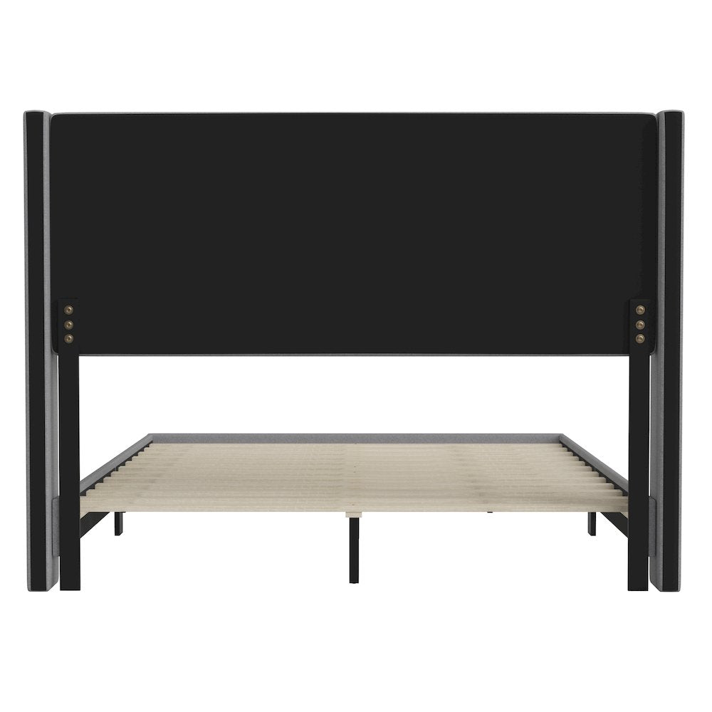Queen Upholstered Platform Bed with Wingback Headboard, Gray Faux Linen
