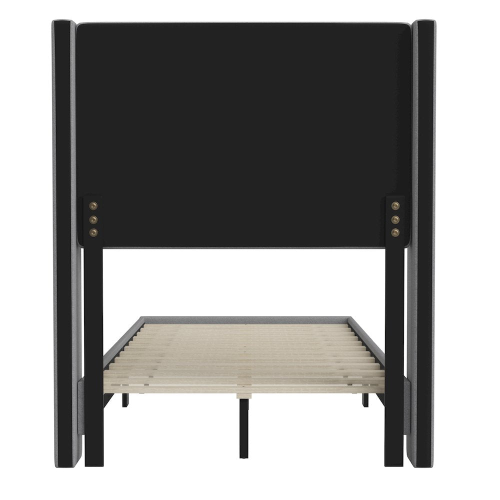 Twin Upholstered Platform Bed with Wingback Headboard, Gray Faux Linen