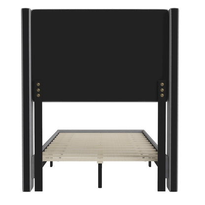 Twin Upholstered Platform Bed with Wingback Headboard, Gray Faux Linen
