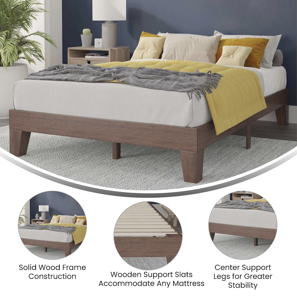 Wood Full Platform Bed with Wooden Support Slats, No Box Spring Required