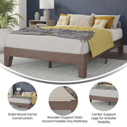 Wood Full Platform Bed with Wooden Support Slats, No Box Spring Required