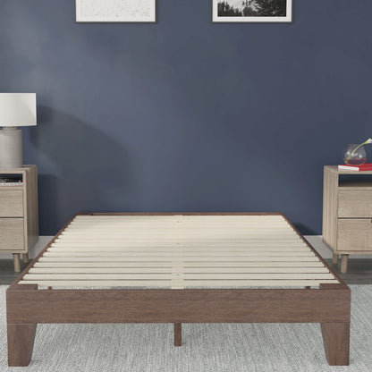 Wood Full Platform Bed with Wooden Support Slats, No Box Spring Required
