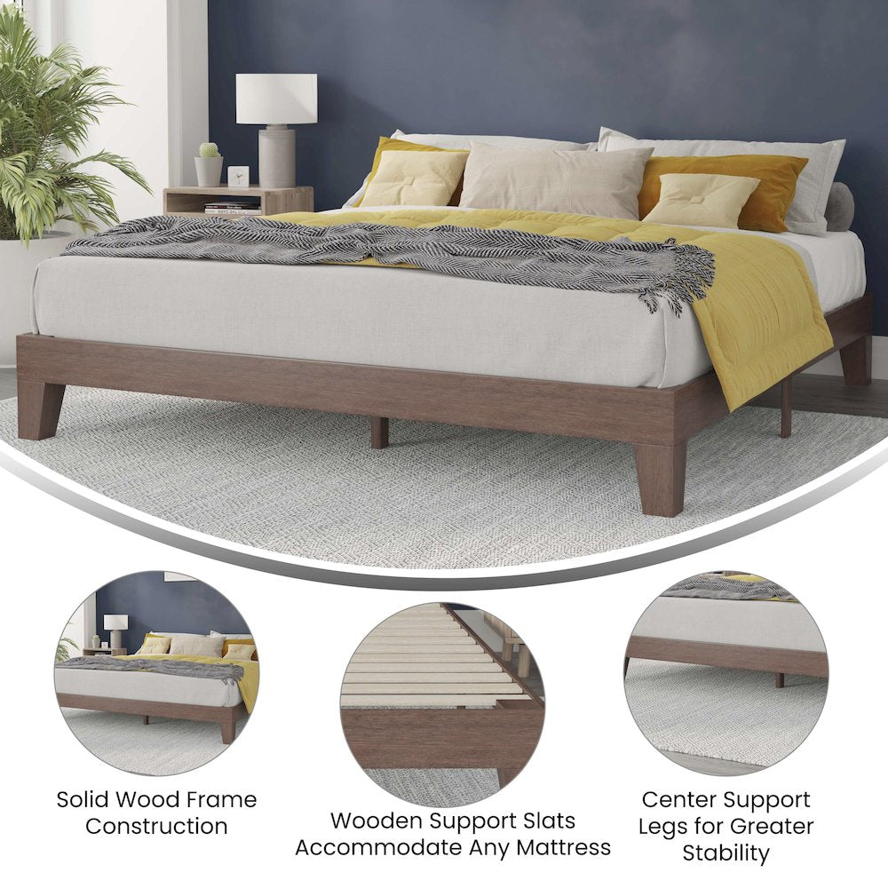 Wood King Platform Bed with Wooden Support Slats, No Box Spring Required