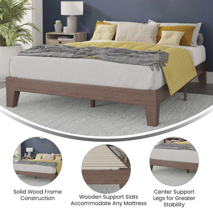 Wood Queen Platform Bed with Wooden Support Slats, No Box Spring Required