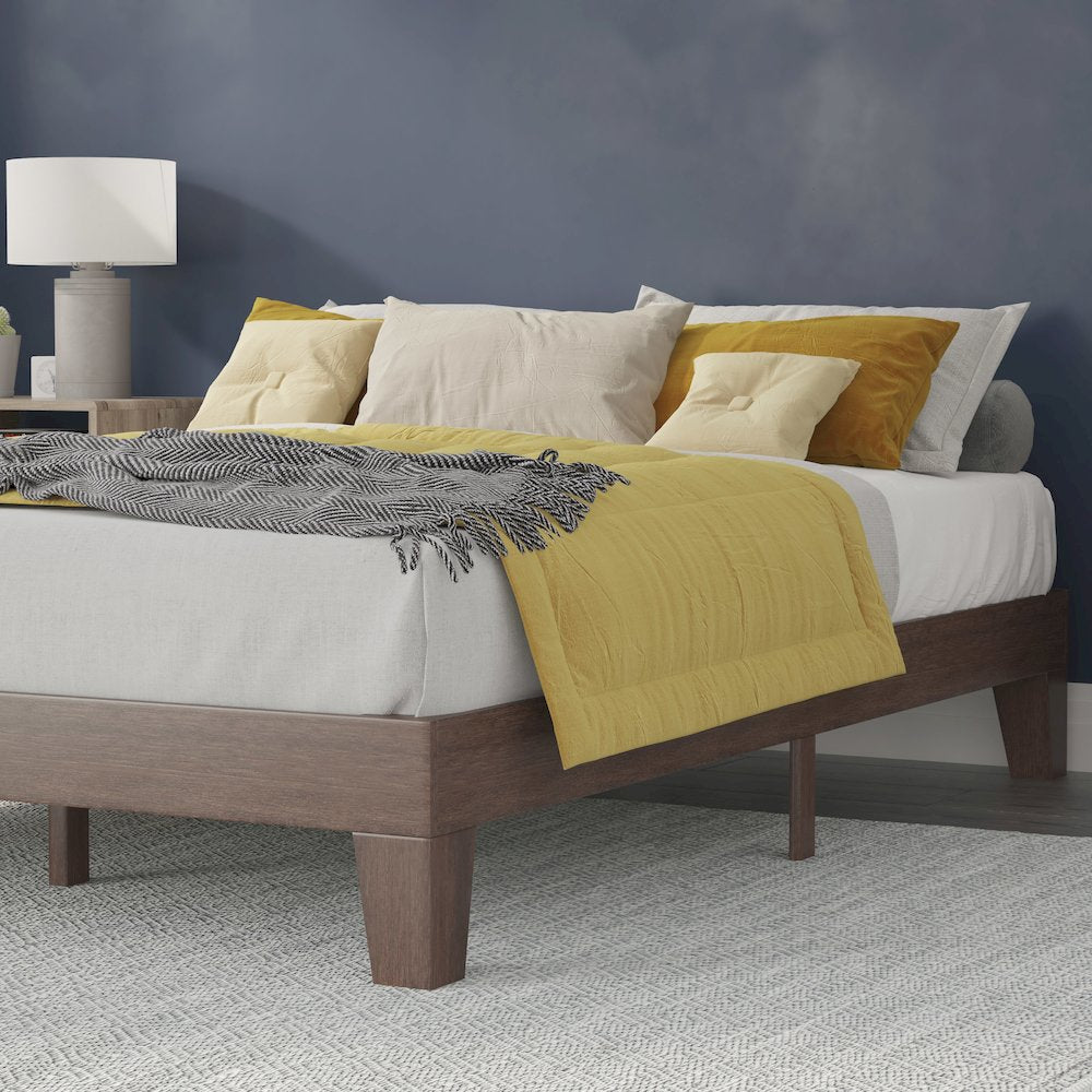 Wood Queen Platform Bed with Wooden Support Slats, No Box Spring Required