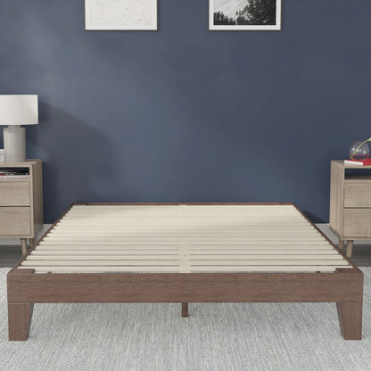 Wood Queen Platform Bed with Wooden Support Slats, No Box Spring Required