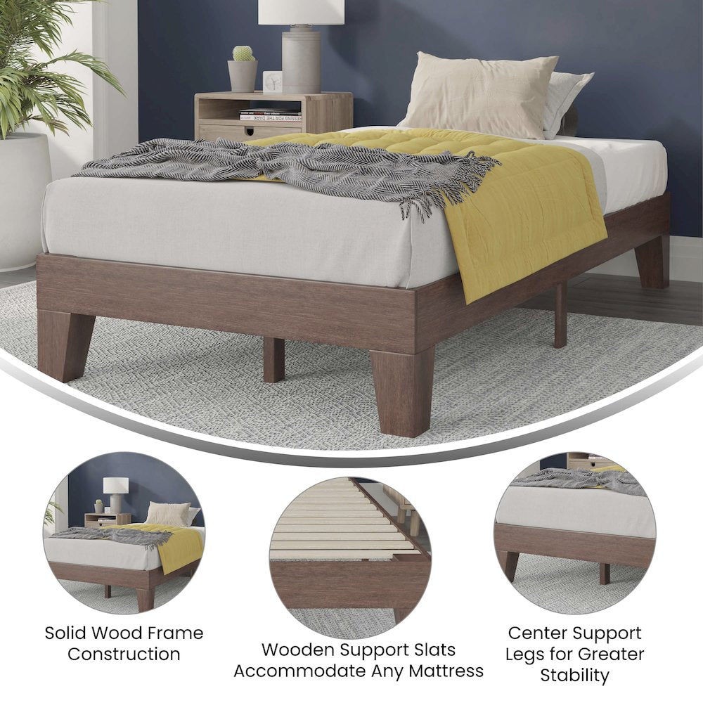 Wood Twin Platform Bed with Wooden Support Slats, No Box Spring Required