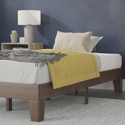 Wood Twin Platform Bed with Wooden Support Slats, No Box Spring Required