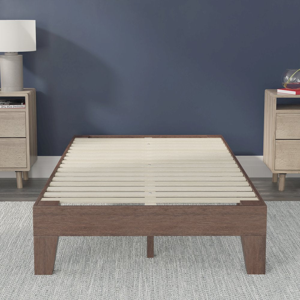 Wood Twin Platform Bed with Wooden Support Slats, No Box Spring Required