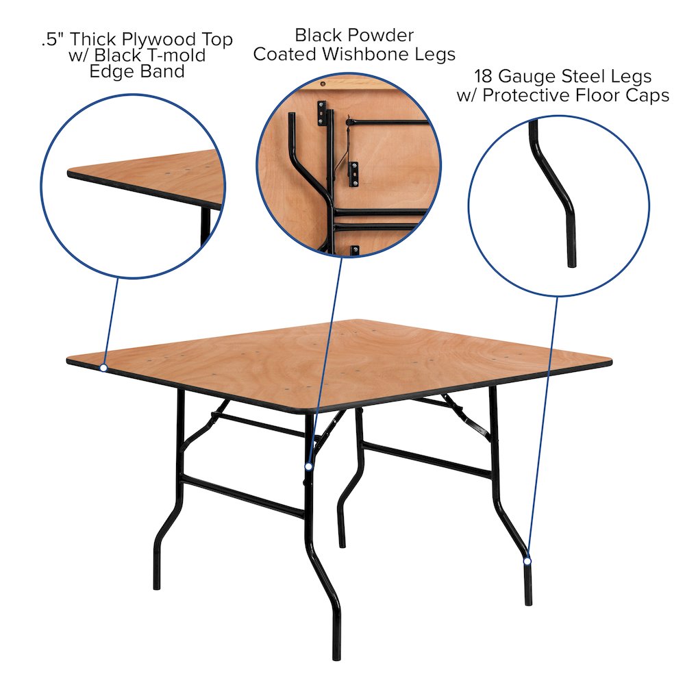 4-Foot Square Wood Folding Banquet Table