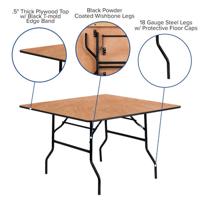 4-Foot Square Wood Folding Banquet Table