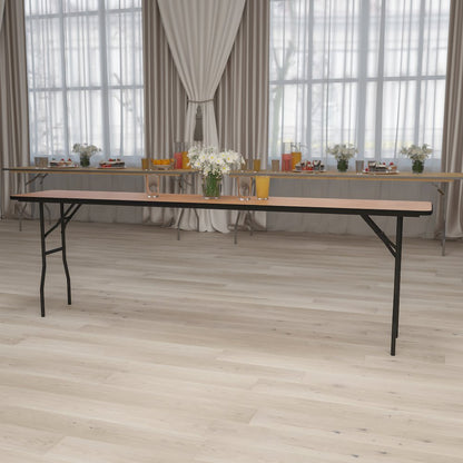 8-Foot Wood Folding Table with Smooth Clear Coated Finished Top