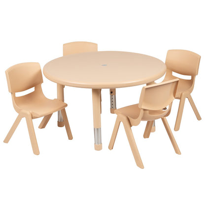33" Round Natural Plastic Height Adjustable Activity Table Set with 4 Chairs