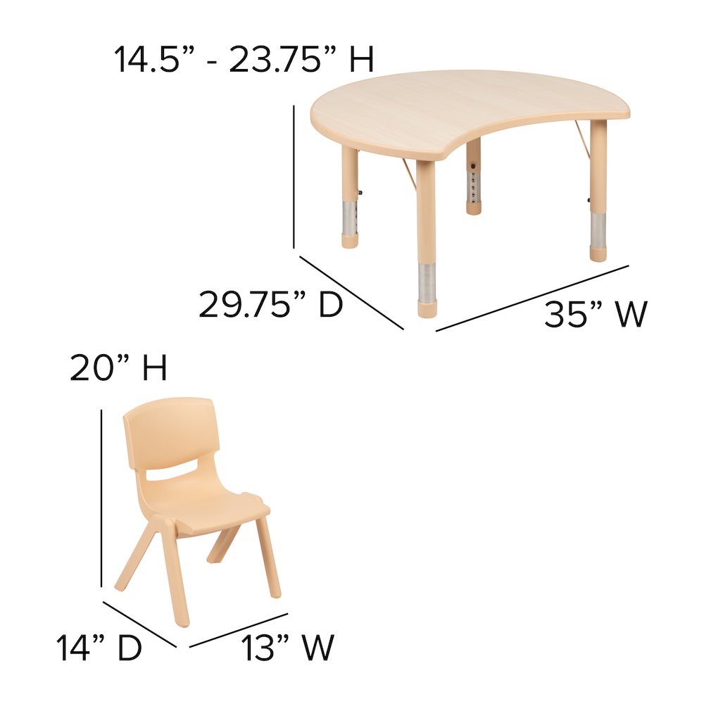 25.125"W x 35.5"L Crescent Natural Plastic Height Adjustable Activity Table Set with 2 Chairs