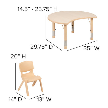 25.125"W x 35.5"L Crescent Natural Plastic Height Adjustable Activity Table Set with 2 Chairs