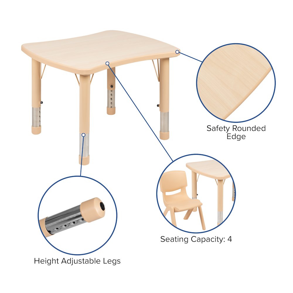 21.875"W x 26.625"L Natural Plastic Height Activity Table Set with 2 Chairs