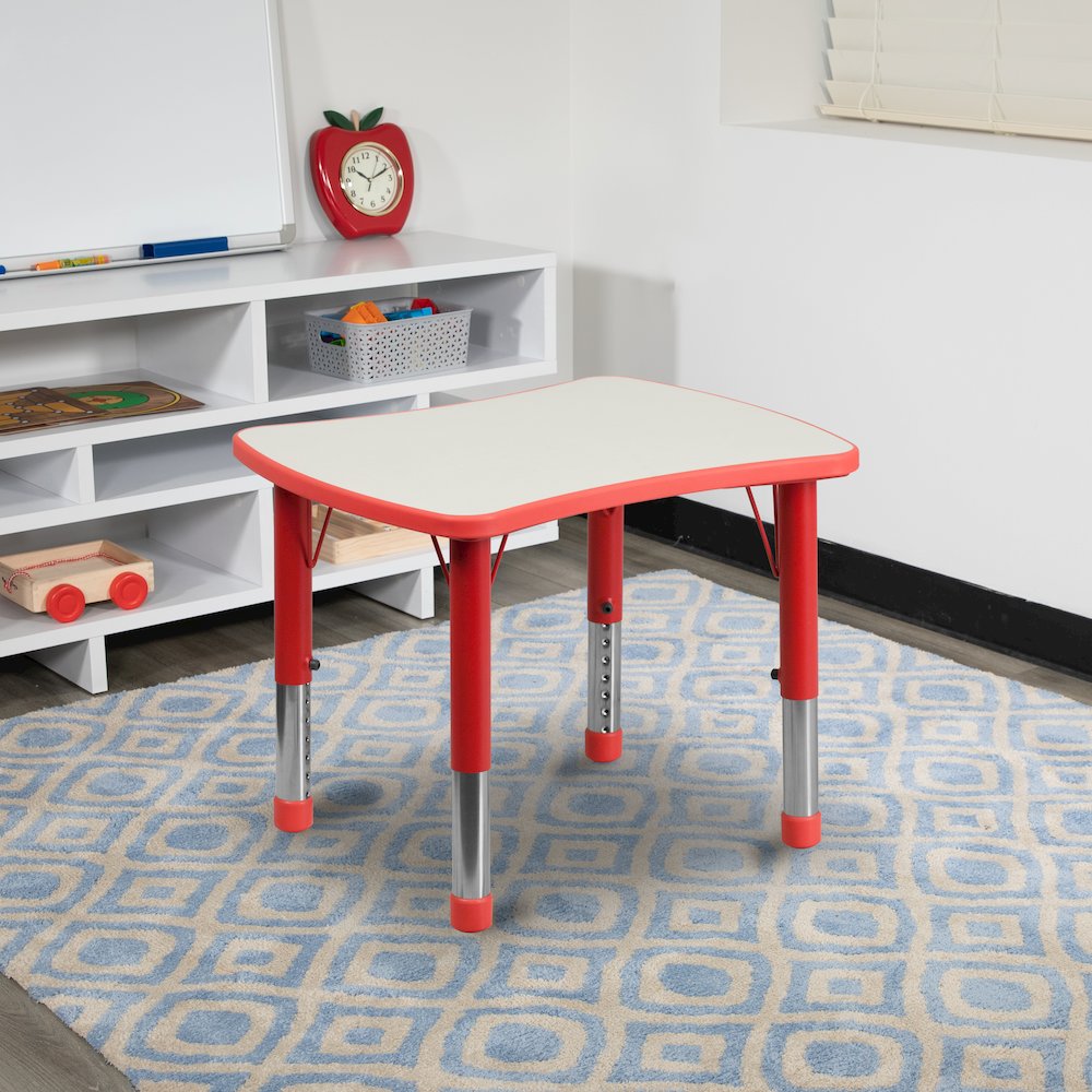 21.875''W x 26.625''L Red Plastic Height Adjustable Activity Table with Grey Top
