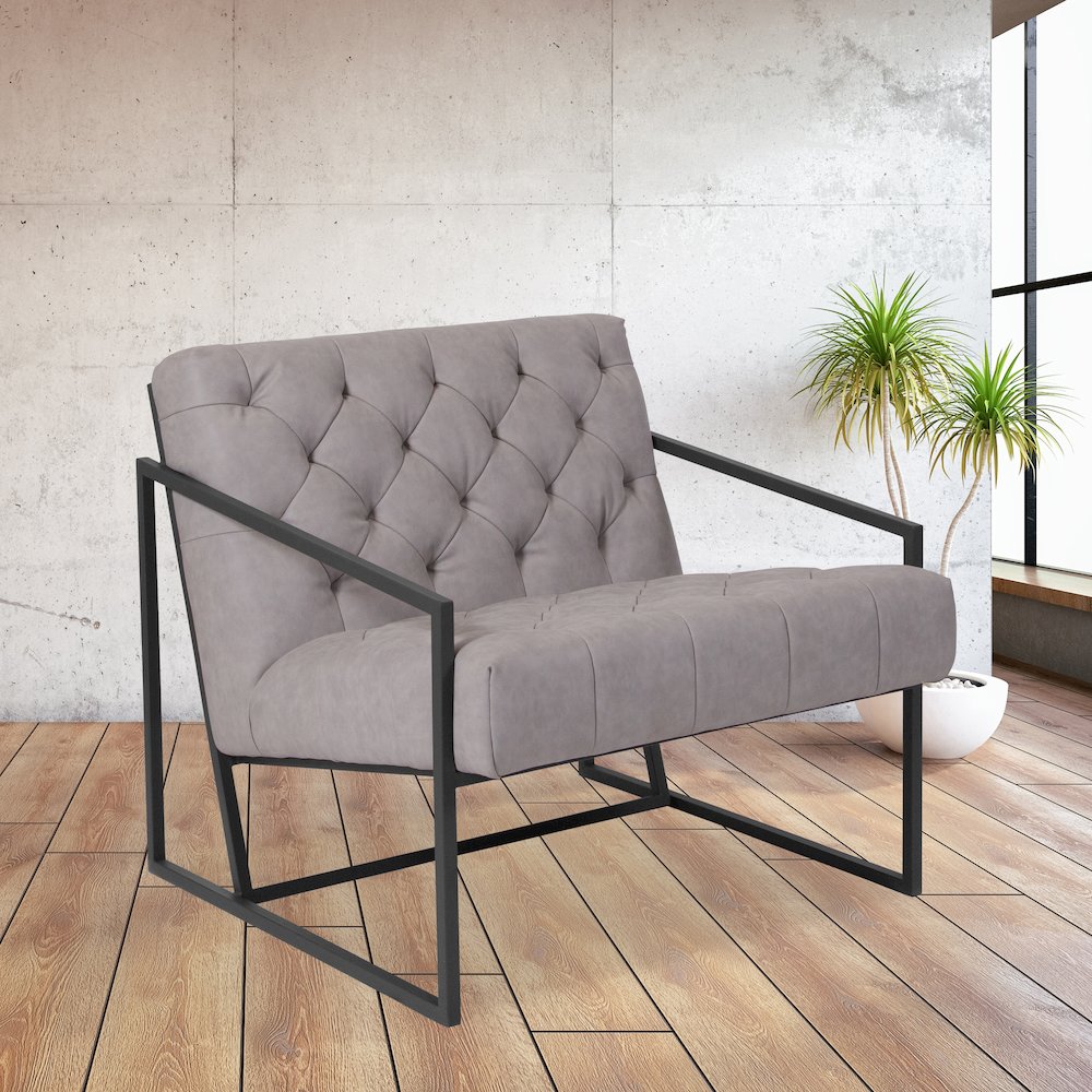 Madison Retro Light Gray LeatherSoft Tufted Lounge Chair