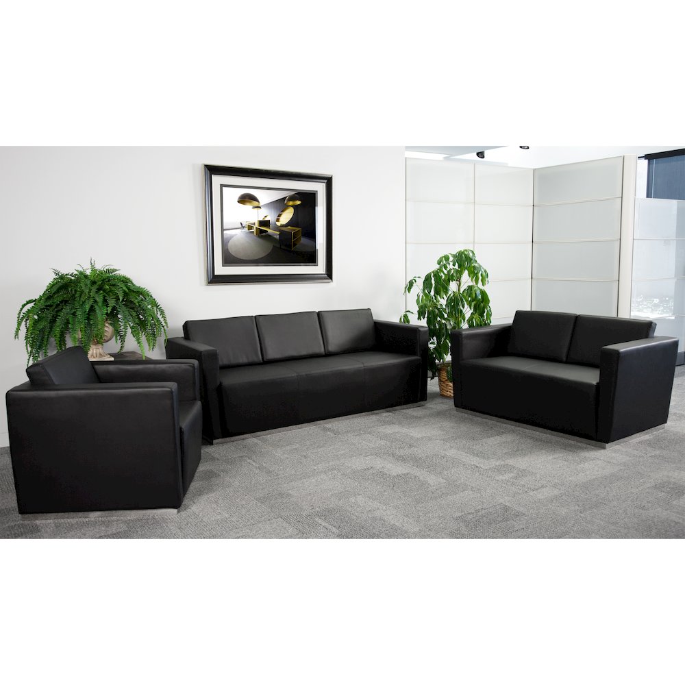 Black LeatherSoft Reception Set with Stainless Steel Recessed Base