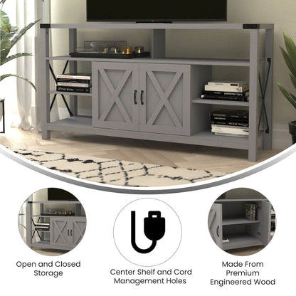 60" Farmhouse Tall TV Console Cabinet for TV's up to 60", Coastal Gray