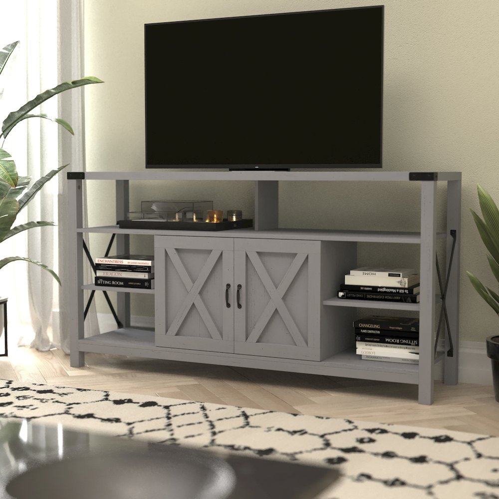 60" Farmhouse Tall TV Console Cabinet for TV's up to 60", Coastal Gray