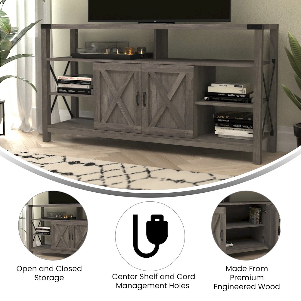 60" Farmhouse Tall TV Console Cabinet for TV's up to 60", Gray Wash
