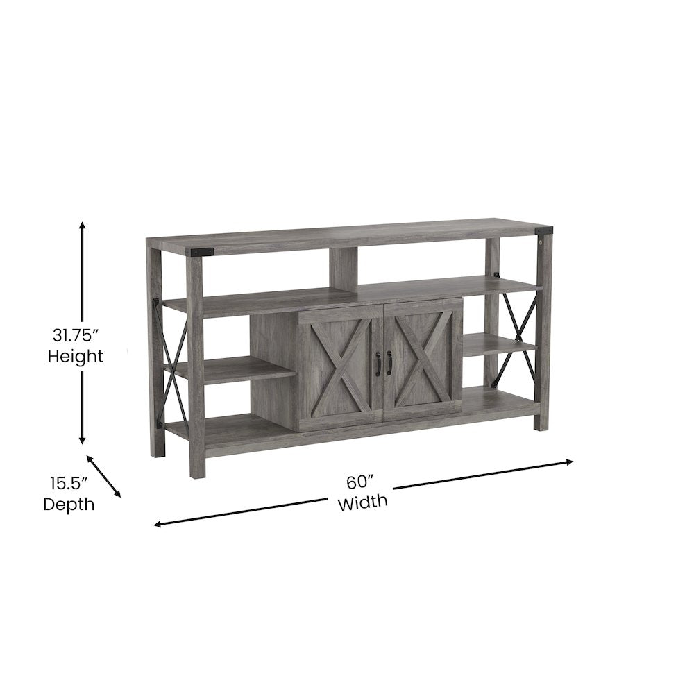 60" Farmhouse Tall TV Console Cabinet for TV's up to 60", Gray Wash