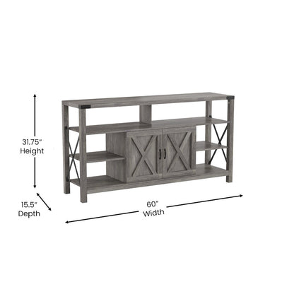 60" Farmhouse Tall TV Console Cabinet for TV's up to 60", Gray Wash