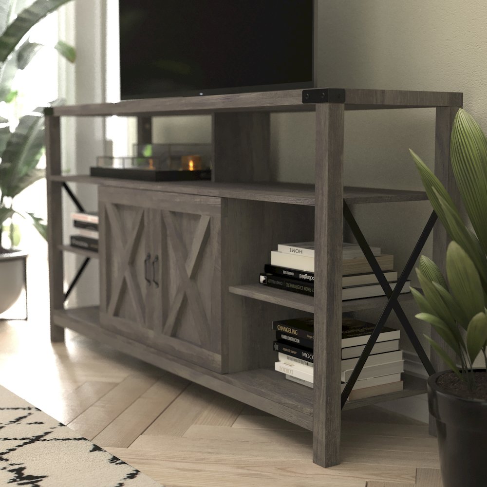 60" Farmhouse Tall TV Console Cabinet for TV's up to 60", Gray Wash