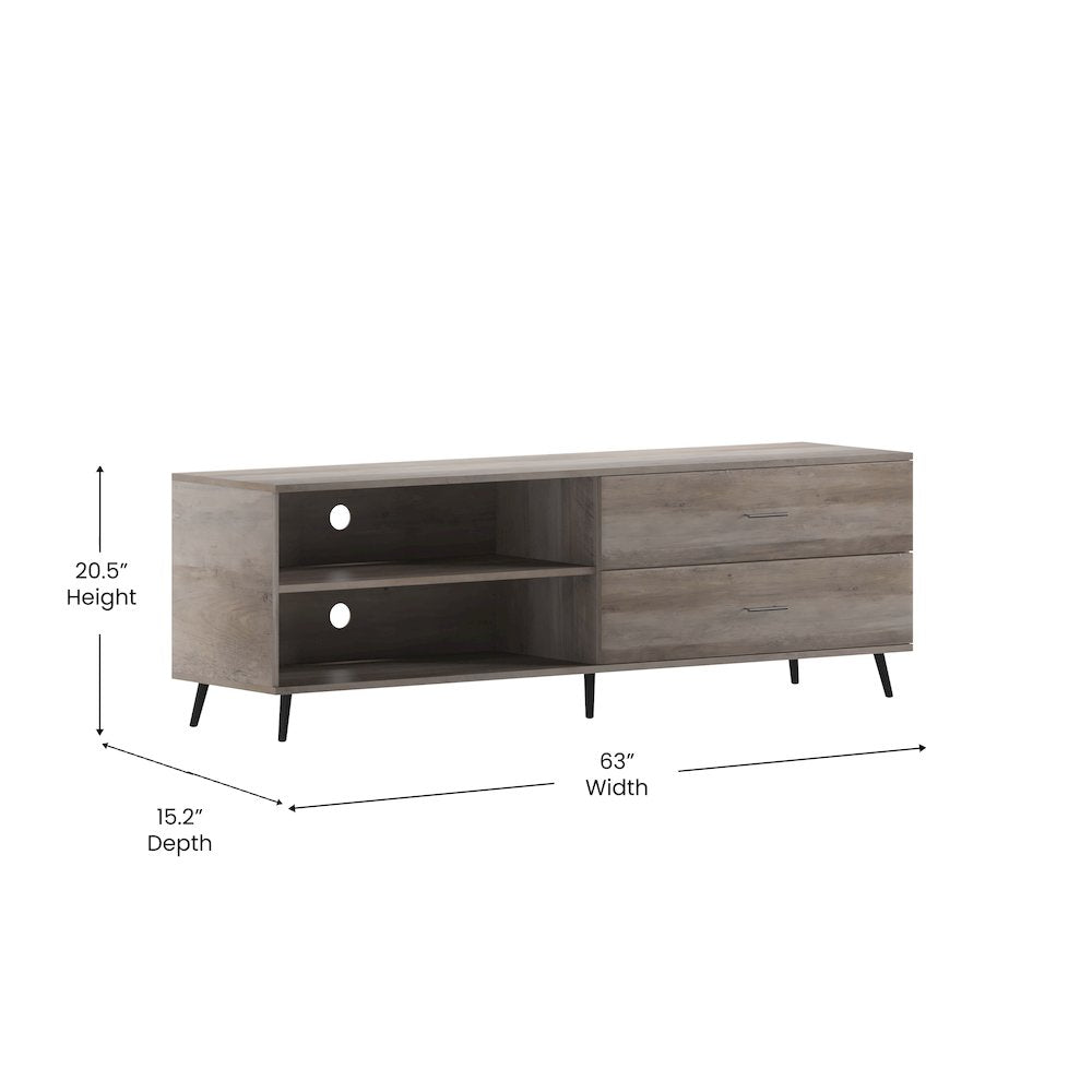 65" TV Stand for up to 60" TV's with Shelf and Storage Drawers, Walnut