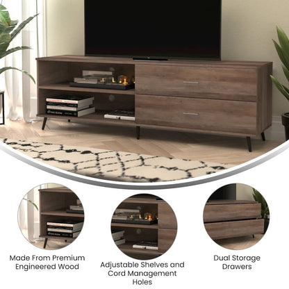 65" TV Stand for up to 60" TV's with Shelf and Storage Drawers, Walnut