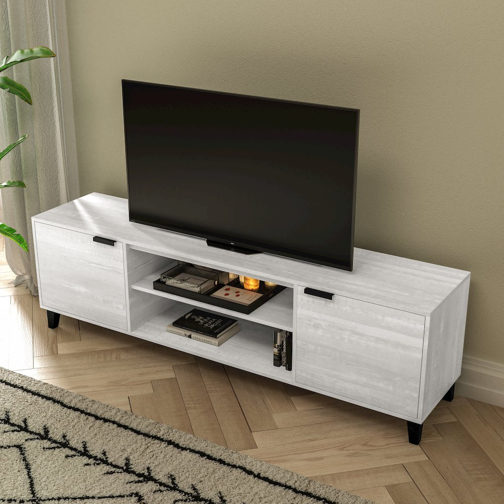 70" TV Stand for up to 60" TV's with Shelves and Dual Storage Compartments, Gray