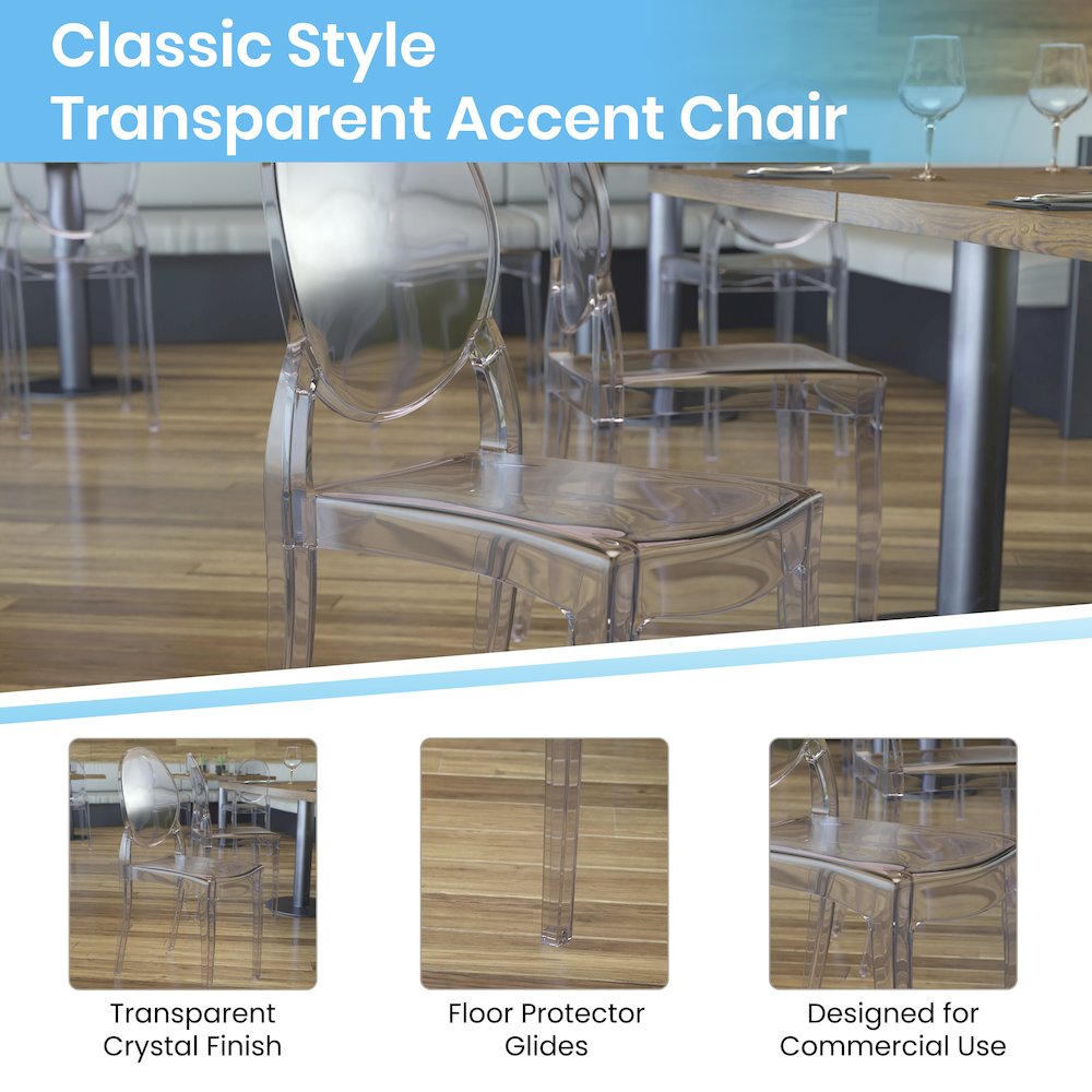 Set of 4 Crystal Extra Wide Resin  Banquet, Event Ghost Chairs