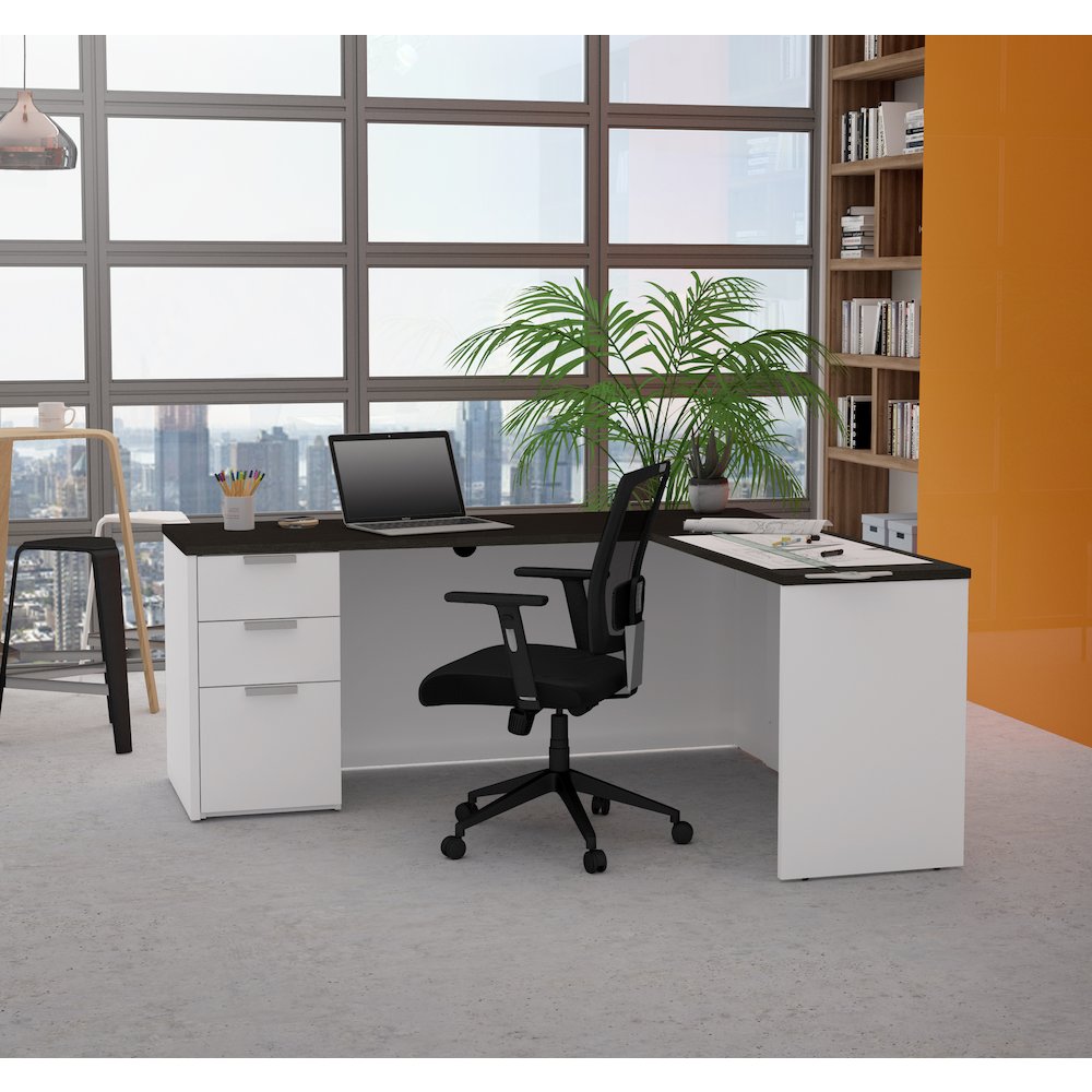 72W L-Shaped Desk with Pedestal