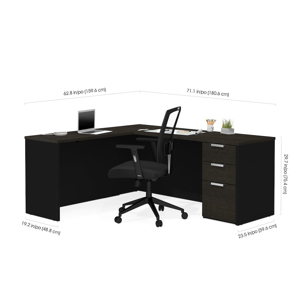 72W L-Shaped Desk with Pedestal