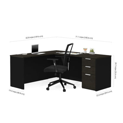72W L-Shaped Desk with Pedestal