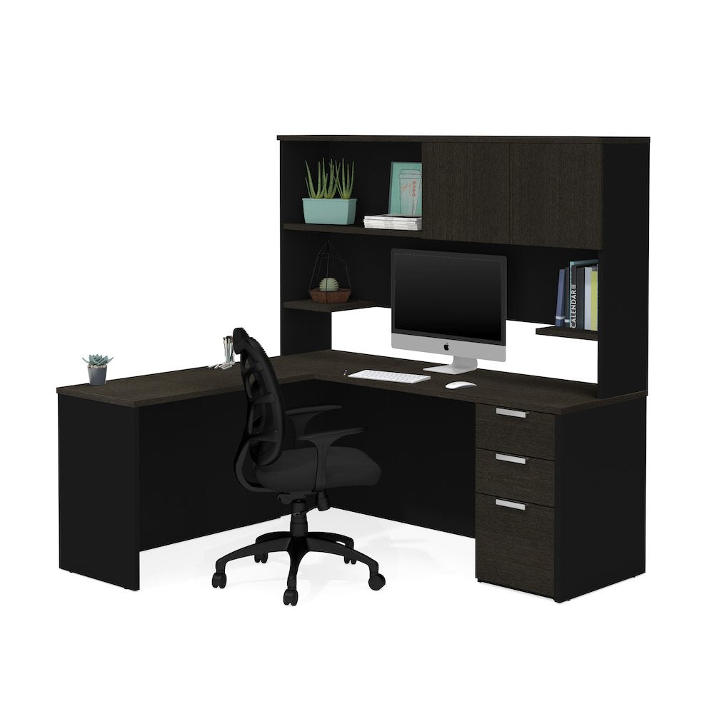 72W L-Shaped Desk with Pedestal and Hutch