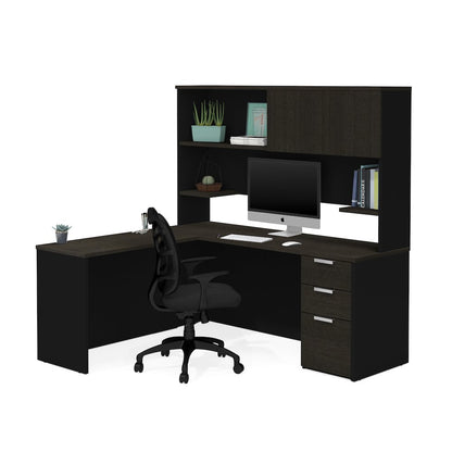 72W L-Shaped Desk with Pedestal and Hutch
